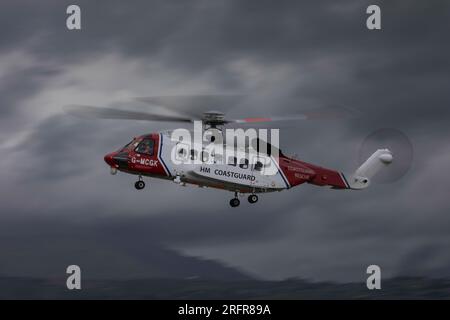 Hubschrauber der Küstenwache am Flughafen Caernarfon Stockfoto