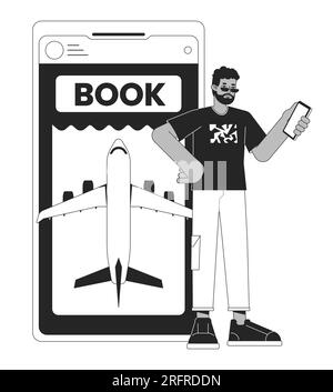 Online-Kauf von Flugtickets per Smartphone bw-Konzept-Spot-Illustration Stock Vektor
