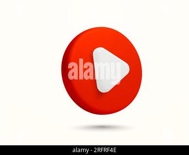 3D rotes Symbol für Medien-, Video- oder Audio-Player, isoliert auf weißem Hintergrund. Symbol für Multimedia und digitale Unterhaltung, Vektordarstellung. Vektordarstellung Stock Vektor
