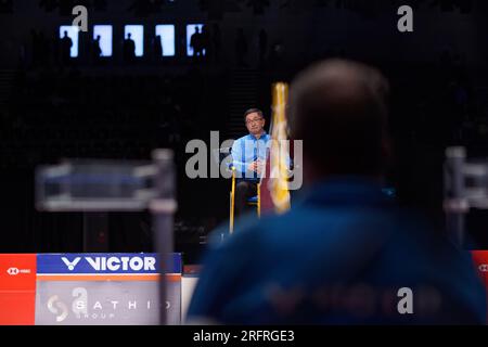 Sydney, Australien. 05. Aug. 2023. Der Schiedsrichter sieht sich am 5. Tag des Singles der SATHIO GROUP Australian Badminton Open 2023 zwischen Indien und Indien im Quaycenter am 5. August 2023 in Sydney, Australien, an. Kredit: IOIO IMAGES/Alamy Live News Stockfoto