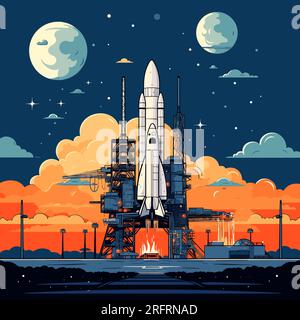 Kennedy Space Center handgezeichnete Comic-Illustration. Kennedy Space Center. Vektor-Doodle-Zeichentrickfilm-Illustration Stock Vektor