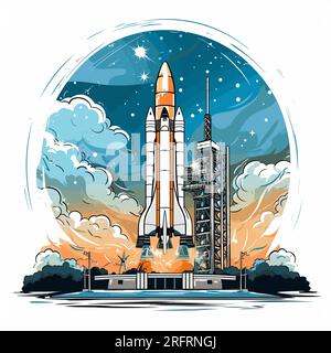 Kennedy Space Center handgezeichnete Comic-Illustration. Kennedy Space Center. Vektor-Doodle-Zeichentrickfilm-Illustration Stock Vektor