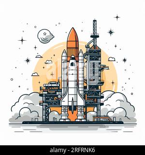 Kennedy Space Center handgezeichnete Comic-Illustration. Kennedy Space Center. Vektor-Doodle-Zeichentrickfilm-Illustration Stock Vektor