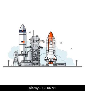 Kennedy Space Center handgezeichnete Comic-Illustration. Kennedy Space Center. Vektor-Doodle-Zeichentrickfilm-Illustration Stock Vektor