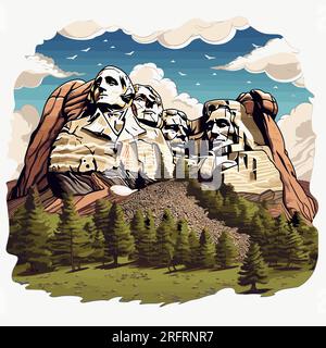 Von Hand gezeichnete Comic-Illustration von Mount Rushmore. Mount Rushmore. Vektor-Doodle-Zeichentrickfilm-Illustration Stock Vektor