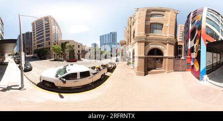 360 Grad Panorama Ansicht von Austin, TX, USA - 24. Juli 2023: 360 rechteckiges Foto des Driskill Hotel Downtown Austin Texas