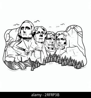 Von Hand gezeichnete Comic-Illustration von Mount Rushmore. Mount Rushmore. Vektor-Doodle-Zeichentrickfilm-Illustration Stock Vektor