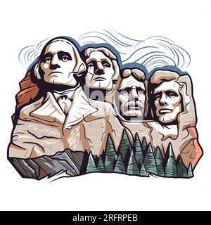 Von Hand gezeichnete Comic-Illustration von Mount Rushmore. Mount Rushmore. Vektor-Doodle-Zeichentrickfilm-Illustration Stock Vektor