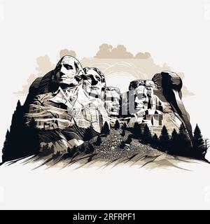 Von Hand gezeichnete Comic-Illustration von Mount Rushmore. Mount Rushmore. Vektor-Doodle-Zeichentrickfilm-Illustration Stock Vektor