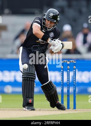 Manchester, Großbritannien. 05. Aug. 2023. 5. August 2023; Old Trafford Cricket Ground, Manchester, England: The 100 Mens Cricket, Manchester Originals versus London Spirit; Max Holden von Manchester Originals Credit: Action Plus Sports Images/Alamy Live News Stockfoto