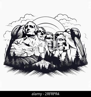 Von Hand gezeichnete Comic-Illustration von Mount Rushmore. Mount Rushmore. Vektor-Doodle-Zeichentrickfilm-Illustration Stock Vektor