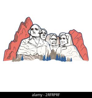 Von Hand gezeichnete Comic-Illustration von Mount Rushmore. Mount Rushmore. Vektor-Doodle-Zeichentrickfilm-Illustration Stock Vektor