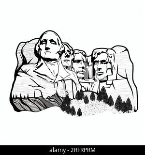 Von Hand gezeichnete Comic-Illustration von Mount Rushmore. Mount Rushmore. Vektor-Doodle-Zeichentrickfilm-Illustration Stock Vektor