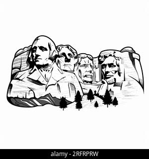 Von Hand gezeichnete Comic-Illustration von Mount Rushmore. Mount Rushmore. Vektor-Doodle-Zeichentrickfilm-Illustration Stock Vektor