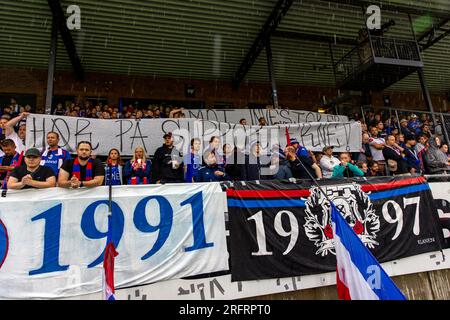 Drammen, Norwegen, 05. August 2023. VAR-Protest während der ersten 15 Minuten des Spiels zwischen Strømsgodset und Vålerenga im Marienlyst-Stadion in Drammen. Kredit: Frode Arnesen/Alamy Live News Stockfoto