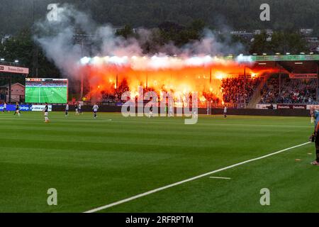 Drammen, Norwegen, 05. August 2023After der VAR-Protest während der ersten 15 Minuten des Spiels zwischen Strømsgodset und Vålerenga im Marienlyst-Stadion in DrammenCredit: Frode Arnesen/Alamy Live News Stockfoto