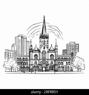 Handgezeichnete Comic-Illustration der Trinity Church in Boston. Trinity Church in Boston. Vektor-Doodle-Zeichentrickfilm-Illustration Stock Vektor