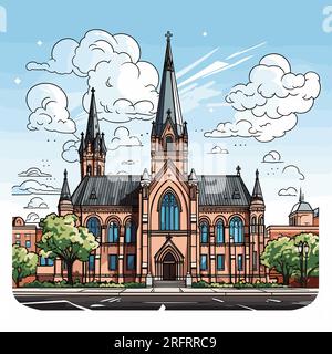 Handgezeichnete Comic-Illustration der Trinity Church in Boston. Trinity Church in Boston. Vektor-Doodle-Zeichentrickfilm-Illustration Stock Vektor