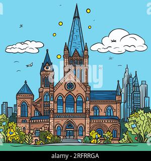 Handgezeichnete Comic-Illustration der Trinity Church in Boston. Trinity Church in Boston. Vektor-Doodle-Zeichentrickfilm-Illustration Stock Vektor