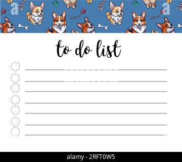 Elegante To-Do-Liste und Einkaufsliste in Vektor festgelegt. Schöne Tierhandlung im Hintergrund. Haustierbetreuer. Leerer Platz für Notizen und Wünsche. Stock Vektor