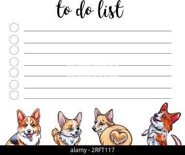 Elegante To-Do-Liste und Einkaufsliste in Vektor festgelegt. Schöne Tierhandlung im Hintergrund. Haustierbetreuer. Leerer Platz für Notizen und Wünsche. Stock Vektor