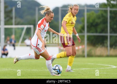 Regensburg, Deutschland. 05. Aug. 2023. Regensburg, Deutschland, August 5. 2023: Samantha Kerr (26 FC Bayern München) während des internationalen Freundschaftsspiels zwischen dem FC Bayern München und Sparta Prag im Sportpark am Brandlberg, Regensburg. (Sven Beyrich/SPP) Kredit: SPP Sport Press Photo. Alamy Live News Stockfoto