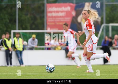 Regensburg, Deutschland. 05. Aug. 2023. Regensburg, Deutschland, August 5. 2023: Samantha Kerr (26 FC Bayern München) während des internationalen Freundschaftsspiels zwischen dem FC Bayern München und Sparta Prag im Sportpark am Brandlberg, Regensburg. (Sven Beyrich/SPP) Kredit: SPP Sport Press Photo. Alamy Live News Stockfoto