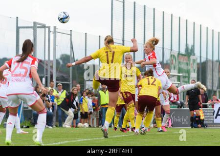 Regensburg, Deutschland. 05. Aug. 2023. Regensburg, Deutschland, August 5. 2023: Allgemeine Szene in der Box während des internationalen Freundschaftsspiels zwischen dem FC Bayern München und Sparta Prag im Sportpark am Brandlberg, Regensburg. (Sven Beyrich/SPP) Kredit: SPP Sport Press Photo. Alamy Live News Stockfoto