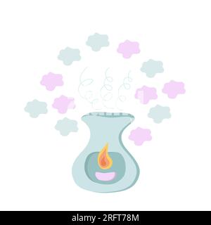Aromalampe mit brennender Kerze im Inneren und ätherisches Öl mit köstlichem Aroma und Duft. Entspannungs-Aromatherapie. Spa. Handgezeichnete Kerze in einem Diffusor für den Duft zu Hause. Isolierter Vektor Stock Vektor