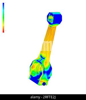 Finite-Elemente-Methode, FEM, Analyse Pleuelstangenkurbel auf Reibung und Kräfte in hin- und Herbewegung in Rotation umgewandelt Stockfoto