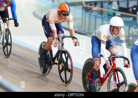 Glasgow, Großbritannien. 05. Aug. 2023. GLASGOW, SCHOTTLAND - AUGUST 5: Matthijs Drenth der Niederlande während des Men C3 Scratch Race am 3. Tag der UCI Cycling World Championships 96. 2023 in Glasgow, Schottland, am 5. August 2023. (Foto: Tim Buitenhuis/BSR Agency) Kredit: BSR Agency/Alamy Live News Stockfoto