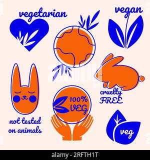 Set mit veganen Symbolen. Bio, Ökologie, organische Logos Stock Vektor
