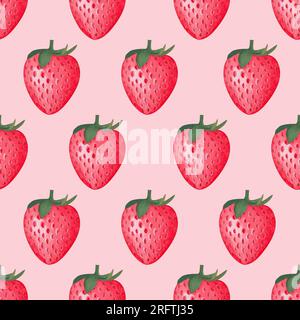 Wasserfarbenes, rotes Erdbeermuster auf pinkfarbenem Hintergrund. Design für Textil, Stoff, Einwickeln von paper.design-Altpapier, Einladungen und o Stockfoto