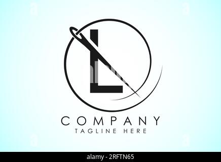 Englisches Alphabet mit Nähnadel und Fadensymbol. Maßgeschneidertes Logo-Design-Konzept. Stock Vektor