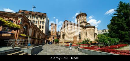 Bukarest, Rumänien - 13. Juli 2023: Kirche des Heiligen Antonius - Alter Fürstenhof erbaut von Mircea Ciobanul im Jahr 1559, der ältesten in Bukarest. Das ist es auch Stockfoto