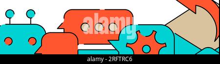 Hintergrund für Support-, Verbindungs-, Hilfethemen für horizontale Banner oder Vorlagen für unteren Rand. Vektordarstellung mit flacher gefüllter Linie, isoliert auf weiß Stock Vektor