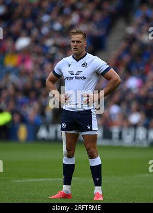 Scottish Gas Murrayfield.Edinburgh.Scotland, Großbritannien. 5. Aug. 2023. Schottland gegen Frankreich. Die Berühmte Grouse Nations Series 2023. Scotlands Duhan van der Merwe . Kredit: eric mccowat/Alamy Live News Stockfoto