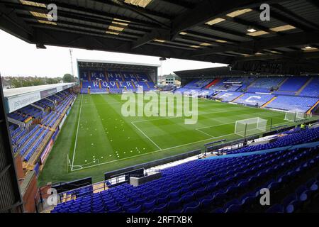 Birkenhead, Großbritannien. 05. Aug. 2023. Allgemeine Ansicht des Spielfelds. EFL Skybet Football League Two Match, Tranmere Rovers gegen Barrow AFC in Prenton Park, Birkenhead, Wirral am Samstag, den 5. August 2023. Dieses Bild darf nur zu redaktionellen Zwecken verwendet werden. Nur redaktionelle Verwendung, .pic von Chris Stading/Credit: Andrew Orchard Sports Photography/Alamy Live News Stockfoto