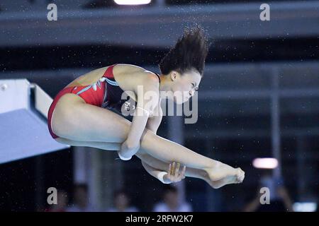 Berlin, Deutschland. 5. Aug. 2023. Chen Yuxi aus China tritt während des 10m-Turnier der Frauen beim World Aquatics Diving World Cup 2023 Super Final in Berlin am 5. August 2023 an. Kredit: Ren Pengfei/Xinhua/Alamy Live News Stockfoto