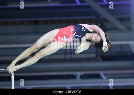 Berlin, Deutschland. 5. Aug. 2023. Chen Yuxi aus China tritt während des 10m-Turnier der Frauen beim World Aquatics Diving World Cup 2023 Super Final in Berlin am 5. August 2023 an. Kredit: Ren Pengfei/Xinhua/Alamy Live News Stockfoto