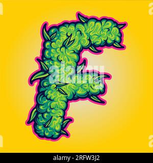 F steht für Blütenmonogramm Buchstabe F mit Cannabis Blooms Vektorabbildungen für Ihr Arbeitslogo, Merchandise-T-Shirt, Aufkleber und Etikettendesigns, poste Stock Vektor