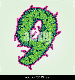 Unkraut-Monogramm, Buchstabe Nummer 9 mit Hanfknospen Texturvektorgrafiken für Ihr Arbeitslogo, Merchandise-T-Shirt, Aufkleber und Etikettendesigns, Poster, Stock Vektor