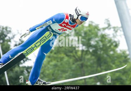 Szczyrk, Polen. 05. Aug. 2023. Keiichi Sato während des Einzelwettbewerbs des FIS Ski Jumping Summer Grand Prixp in Wisla. Kredit: SOPA Images Limited/Alamy Live News Stockfoto