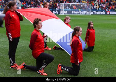 6. August 2023; Sydney Football Stadium, Sydney, NSW, Australien: FIFA Womens World Cup Runde 16 Fußball, Niederlande gegen Südafrika; Nationalflagge der Niederlande Guthaben: Action Plus Sports Images/Alamy Live News Stockfoto