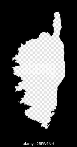 Schablonenkarte von Korsika. Einfache und minimal transparente Karte von Korsika. Schwarzes Rechteck mit Schnittform der Insel. Klassische Vektordarstellung. Stock Vektor
