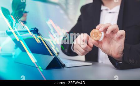 Händler kaufen Kryptowährungs-Bitcoin-Konzept , Handel an der Kryptowährungsbörse. Stockfoto