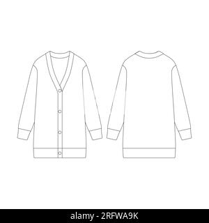 Vorlage Damen lange Strickjacke Vektor Illustration flaches Design Umriss Bekleidungskollektion Oberbekleidung Stock Vektor