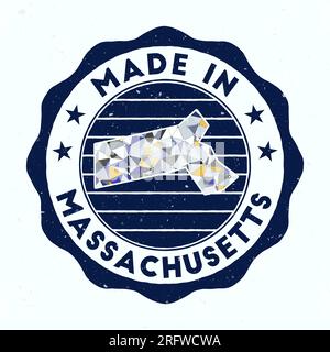 Hergestellt In Massachusetts. Runder Stempel des US-Bundesstaates. Siegel von Massachusetts mit Randform. Vintage-Abzeichen mit kreisförmigem Text und Sternen. Vektorabbildung. Stock Vektor