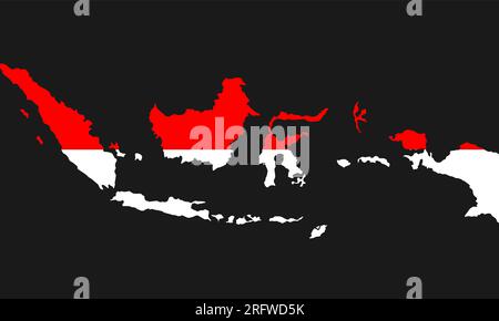 Darstellung der indonesischen Kartenflagge isoliert auf dunklem Hintergrund. vektordesign-Grafik oder -Geografie Stock Vektor