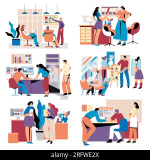 Büromitarbeiter am Arbeitsplatz oder Brainstorming zu Meetings Stock Vektor